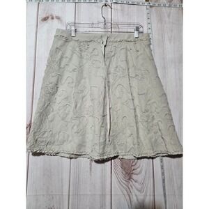 Max Studio Women's Beige Embroidered Cotton Blend A-Line Midi Skirt Size L